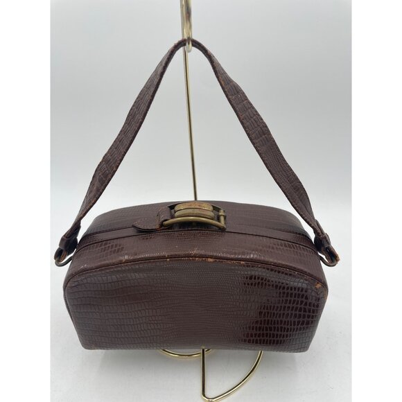 Brown Faux Leather Handbag by AMERICAN MODES Gold Clasp & Matching Coin Purse - Picture 3 of 14